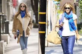 蓝色围巾搭配图片,围巾与时尚的完美邂逅